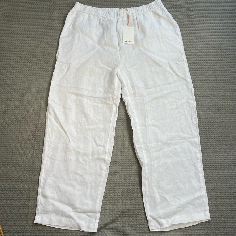 New Quince 100% European Linen Pants Large Womens White Pull On Resort Beach